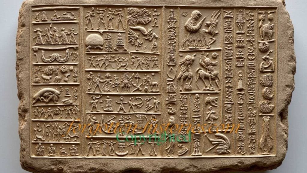 A detailed depiction of a clay tablet inscribed with cuneiform script, recounting events from the Epic of Gilgamesh. The tablet might show signs of age with cracks and wear, typical of ancient artifacts. If any scenes are carved or drawn, they could include characters like Gilgamesh and Enkidu in various episodes, such as their fight against Humbaba or the Bull of Heaven, or Gilgamesh's encounter with the alewife Siduri. The cuneiform would be organized in columns, each line telling a part of the epic tale."