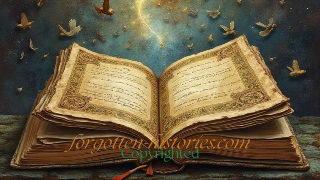 A mystical ancient Egyptian scroll, depicted as the legendary Book of Thoth, with hieroglyphs glowing in golden light, surrounded by arcane symbols and floating papyrus sheets, set against a dark background with an ethereal ambiance."