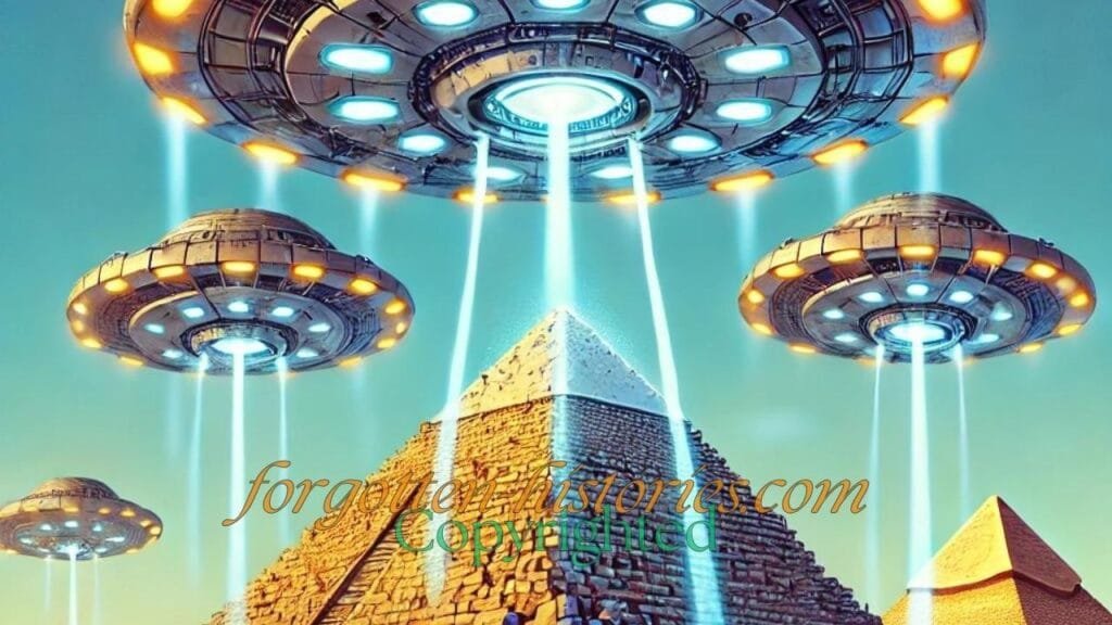 alien space ships building the great pyramid.